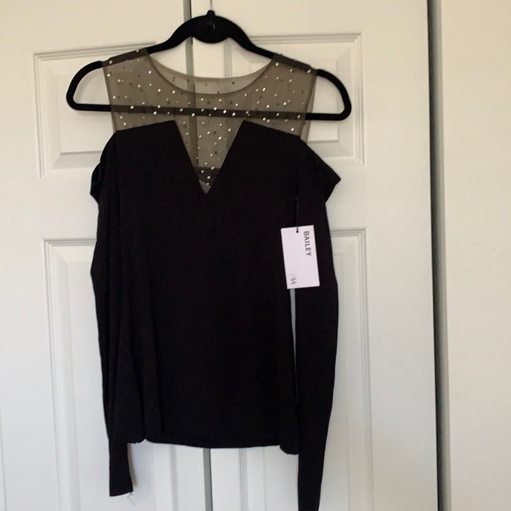 Bailey 44 Illusion Neckline Off the Shoulder Black Long Sleeve Top